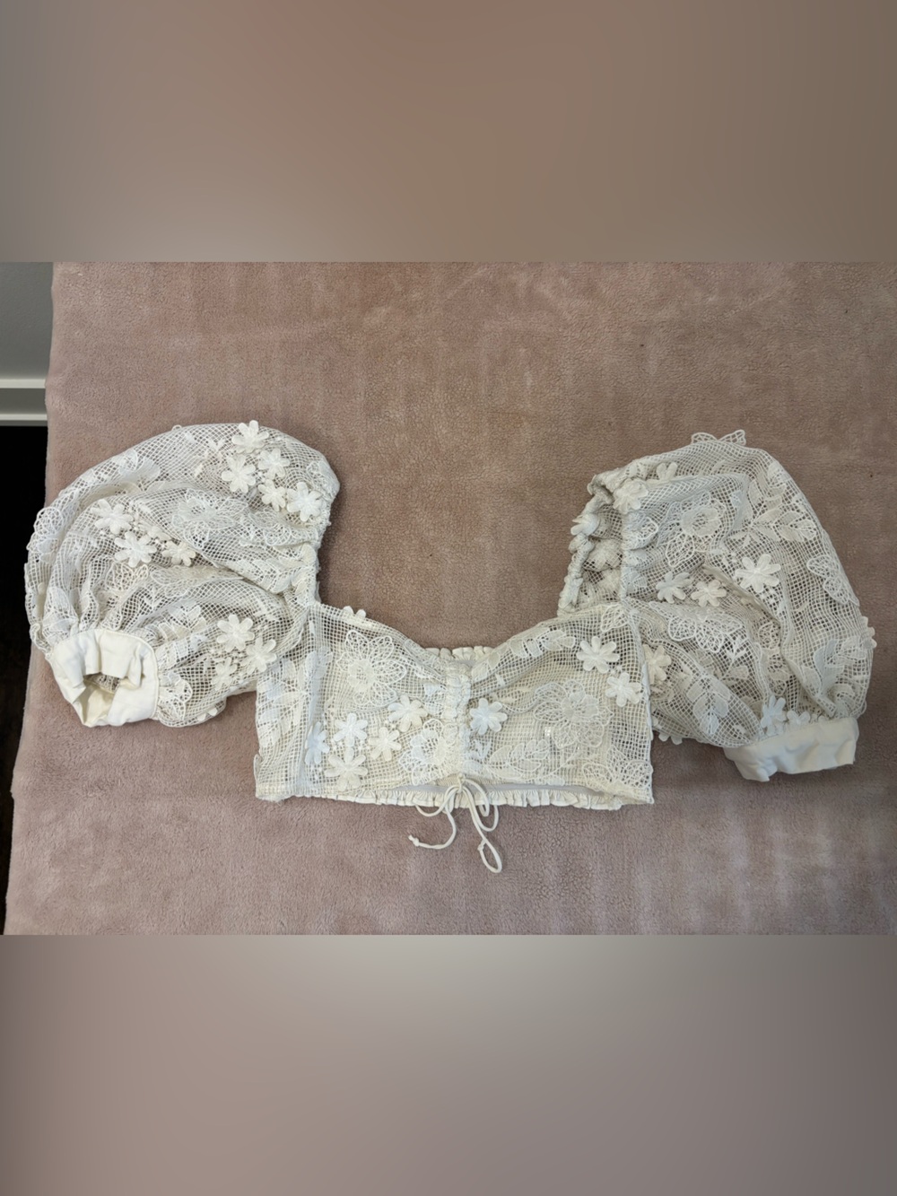 For Love And Lemons White Floral Lace Off-Shoulder Crop Top